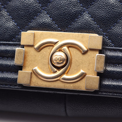 ボーイシャネル チェーンショルダーバッグ キャビアスキン ネイビー ゴールド金具 シャネル バッグ CHANEL