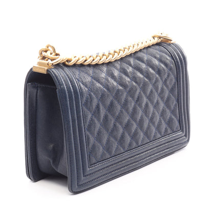 ボーイシャネル チェーンショルダーバッグ キャビアスキン ネイビー ゴールド金具 シャネル バッグ CHANEL