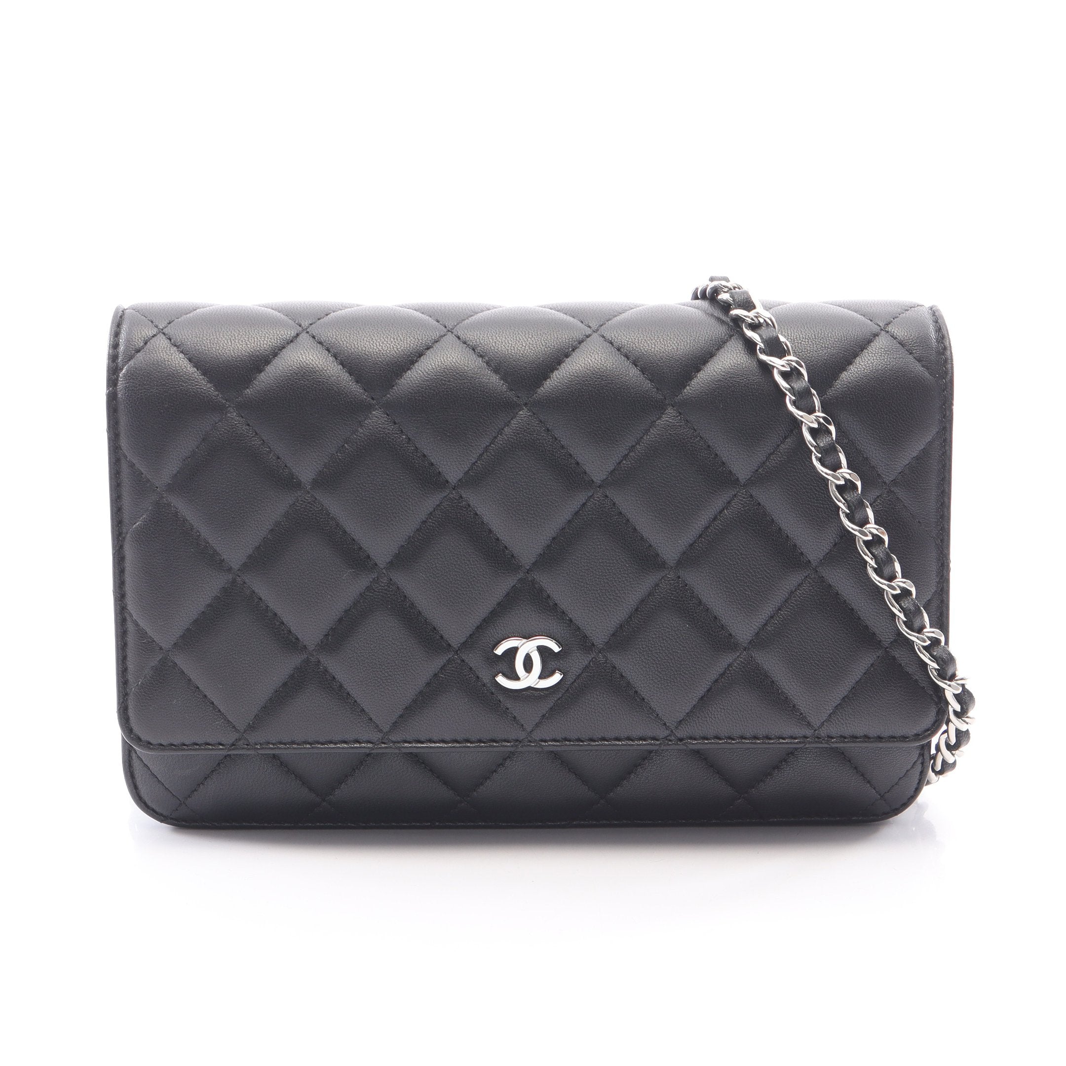 CHANEL マトラッセ　チェーンウォレット ラムスキン　ケース　財布　黒 マトラッセ チェーンウォレット ラムスキン ブラック シルバー金具