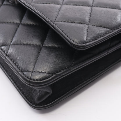 マトラッセ チェーンウォレット ラムスキン ブラック シルバー金具 シャネル