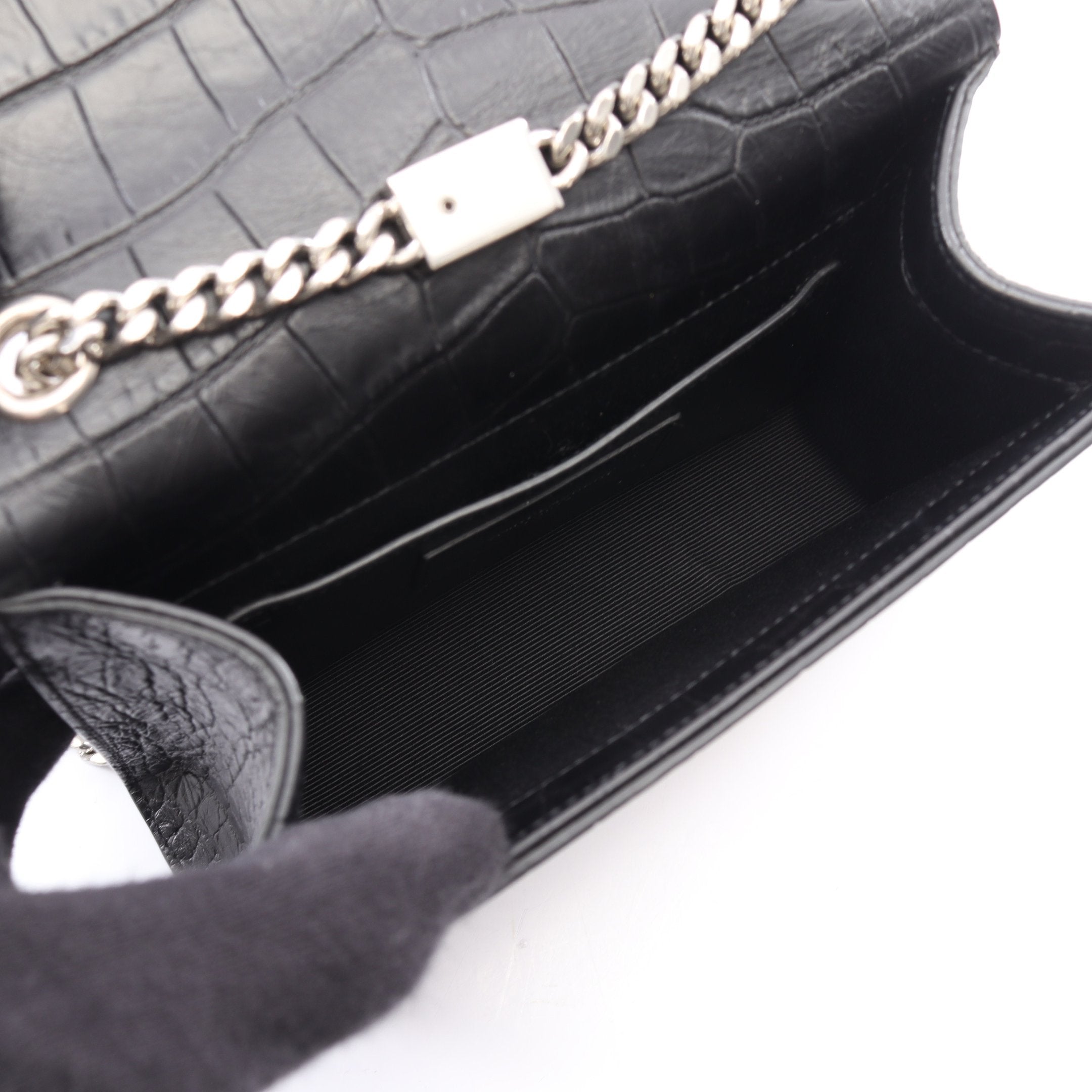 ケイト モノグラム クロコ型押し チェーンショルダーバッグ レザー