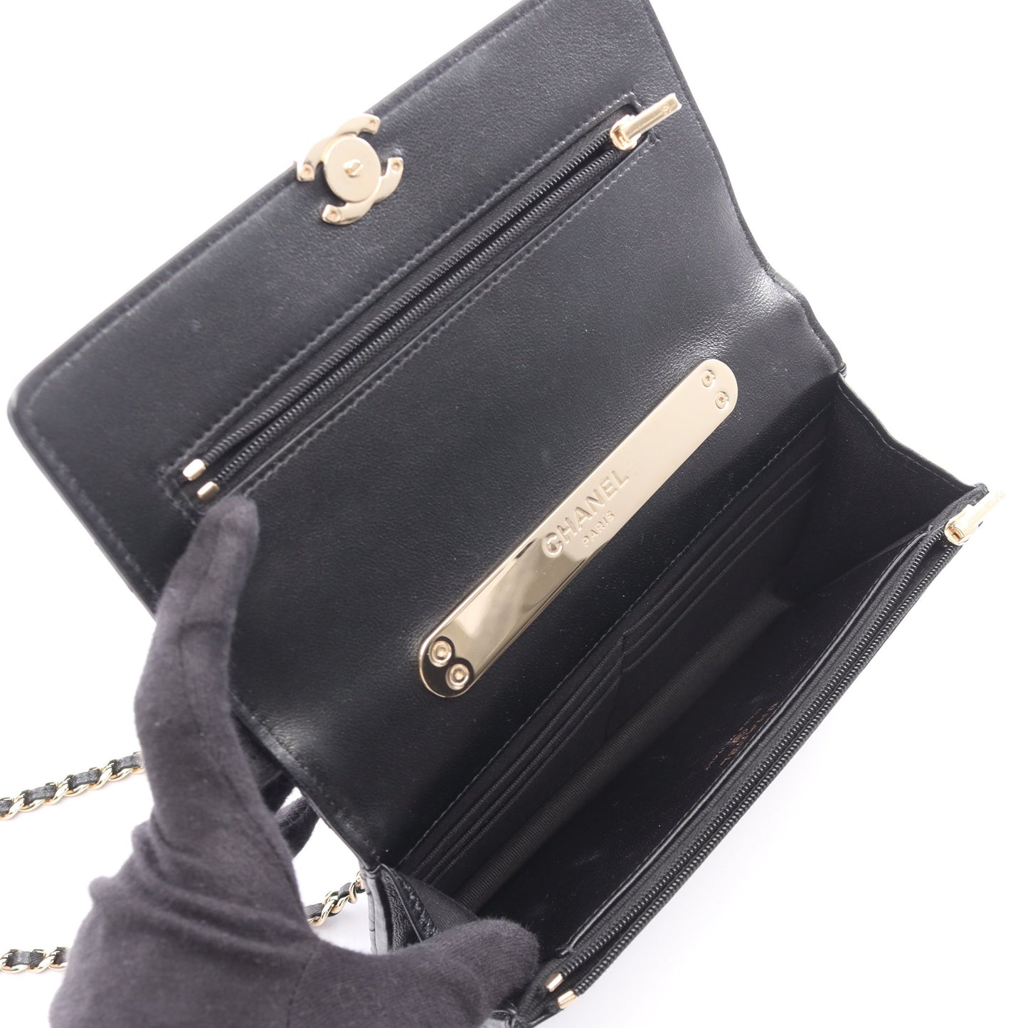 マトラッセ トップハンドル 2WAY ショルダーバッグ チェーンショルダーバッグ ラムスキン ブラック ゴールド金具 シャネル