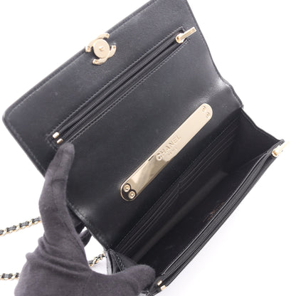 マトラッセ トップハンドル 2WAY ショルダーバッグ チェーンショルダーバッグ ラムスキン ブラック ゴールド金具 シャネル