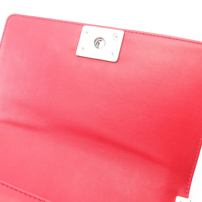 ボーイシャネル チェーンショルダーバッグ レザー レッド シルバー金具 シャネル