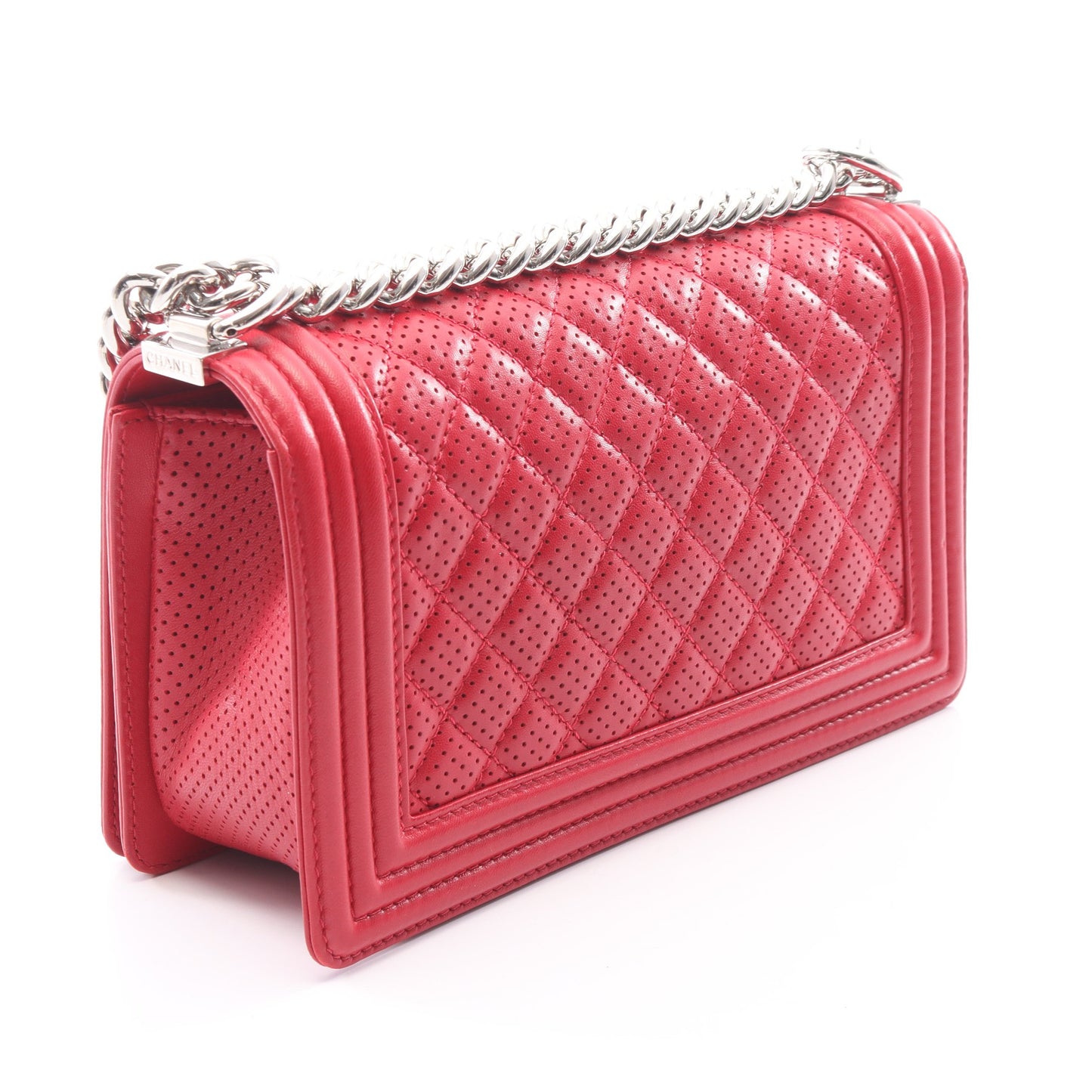 ボーイシャネル チェーンショルダーバッグ レザー レッド シルバー金具 シャネル