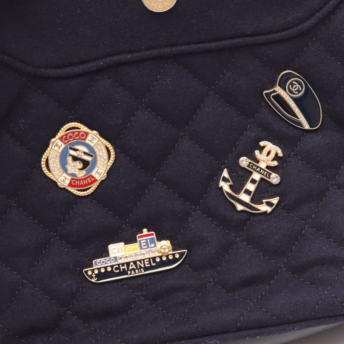 パリハンブルク チェーンショルダーバッグ ウール ネイビー ゴールド金具 シャネル