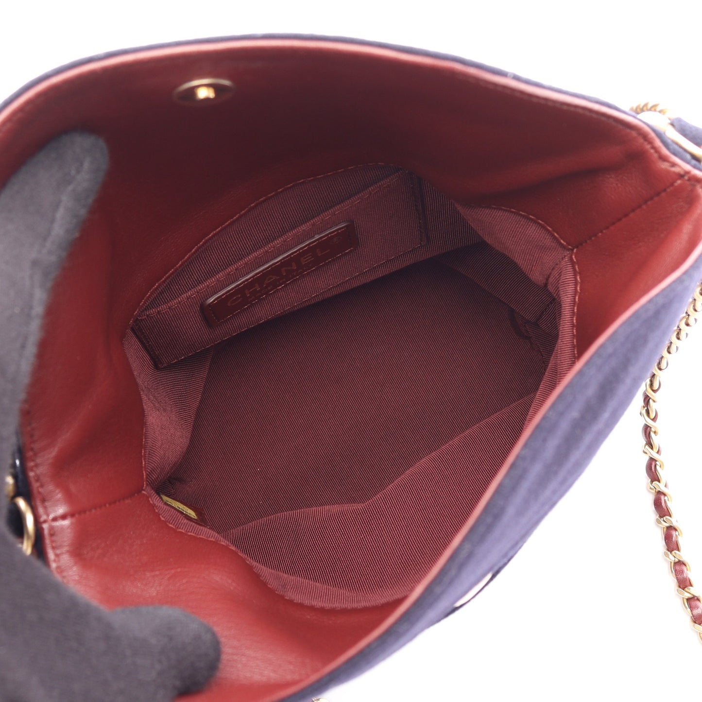 パリハンブルク チェーンショルダーバッグ ウール ネイビー ゴールド金具 シャネル