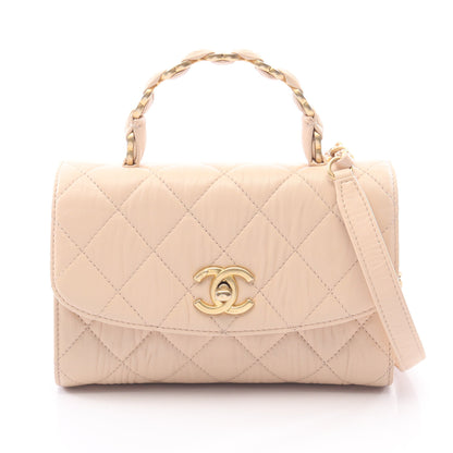 マトラッセ トップハンドル 2WAY チェーンショルダーバッグ レザー ベージュ ゴールド金具 シャネル