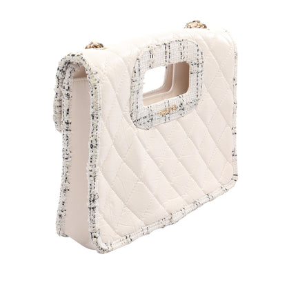 マトラッセ 2WAY チェーンショルダーバッグ エイジドカーフスキン ツイード ホワイト ブラック ゴールド金具 シャネル