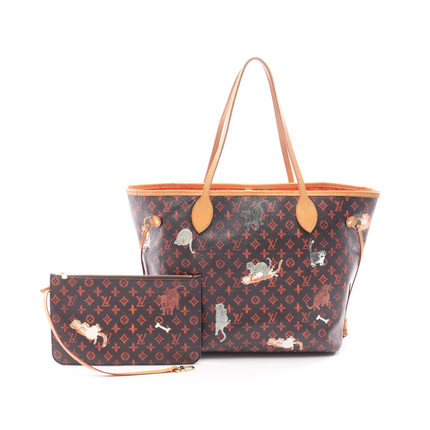 ネヴァーフルMM キャットグラム ショルダーバッグ トートバッグ PVC レザー ブラウン ルイヴィトン バッグ LOUIS VUITTON