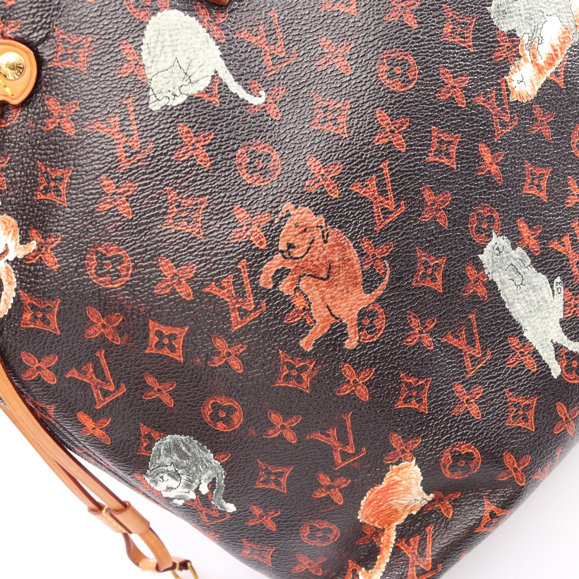 ネヴァーフルMM キャットグラム ショルダーバッグ トートバッグ PVC レザー ブラウン ルイヴィトン バッグ LOUIS VUITTON