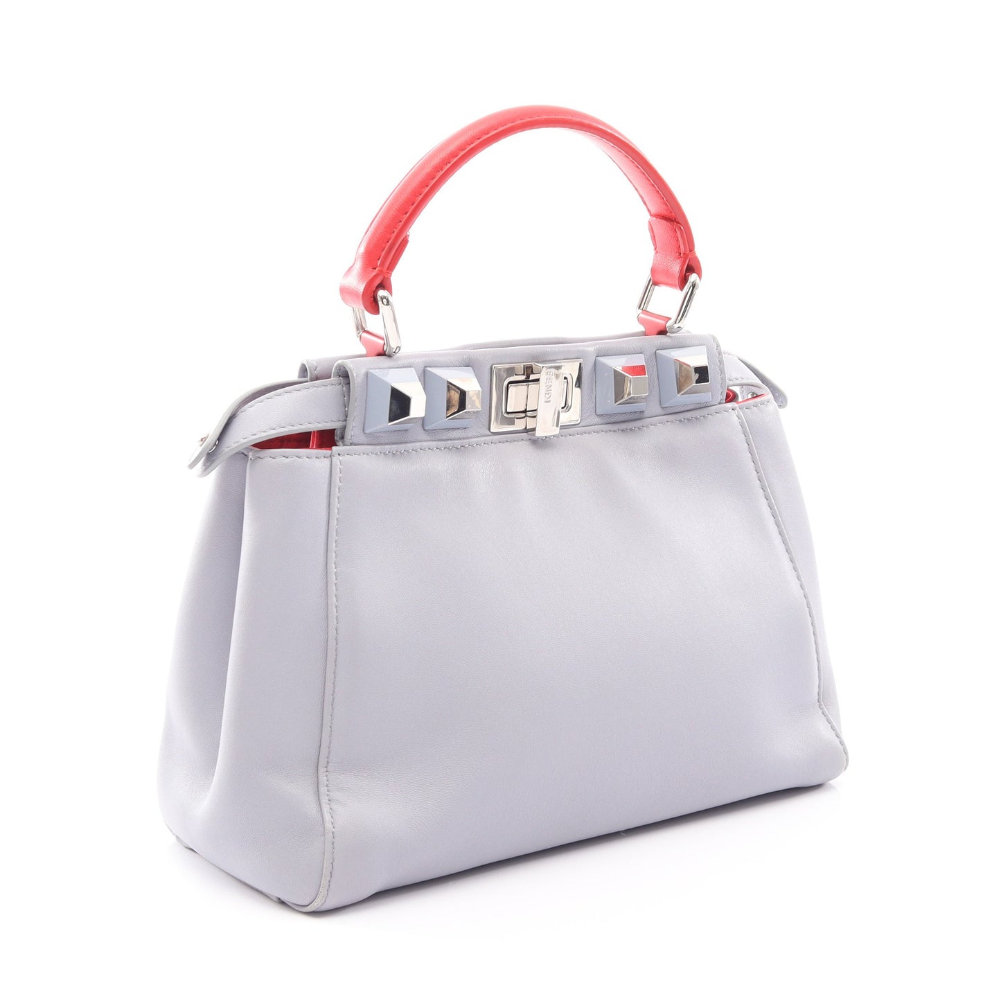 ミニピーカブー スタッズ 2WAY ハンドバッグ レザー ブルーグレー レッド フェンディ バッグ FENDI