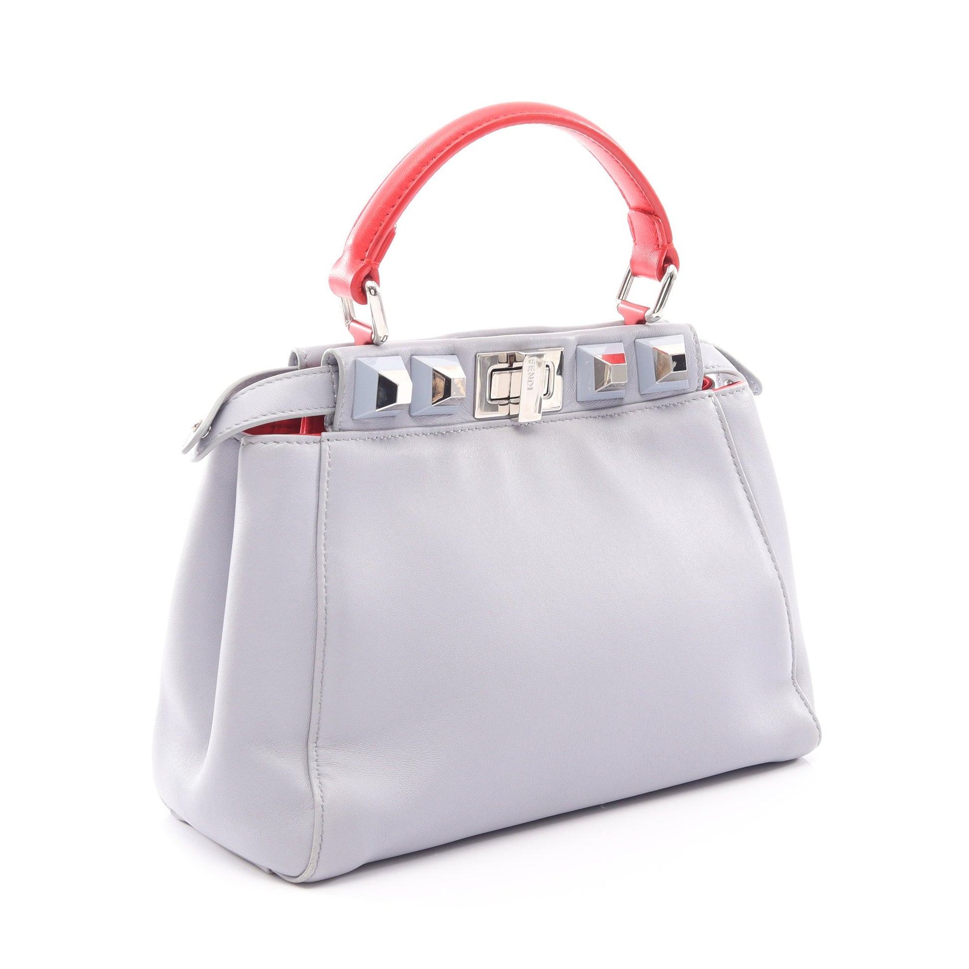 ミニピーカブー スタッズ 2WAY ハンドバッグ レザー ブルーグレー レッド フェンディ バッグ FENDI