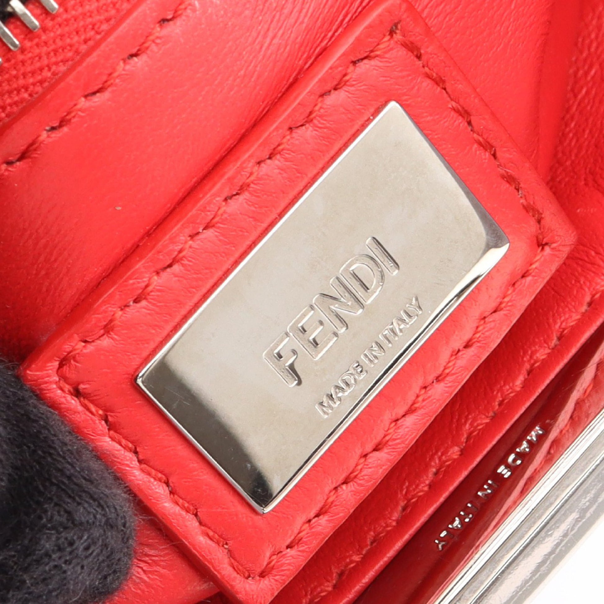 ミニピーカブー スタッズ 2WAY ハンドバッグ レザー ブルーグレー レッド フェンディ バッグ FENDI