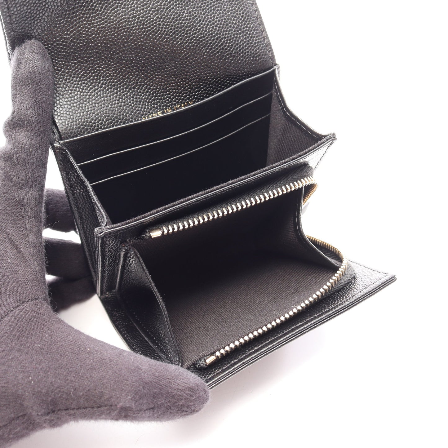 ココマーク 二つ折り財布 キャビアスキン ブラック ゴールド金具 シャネル