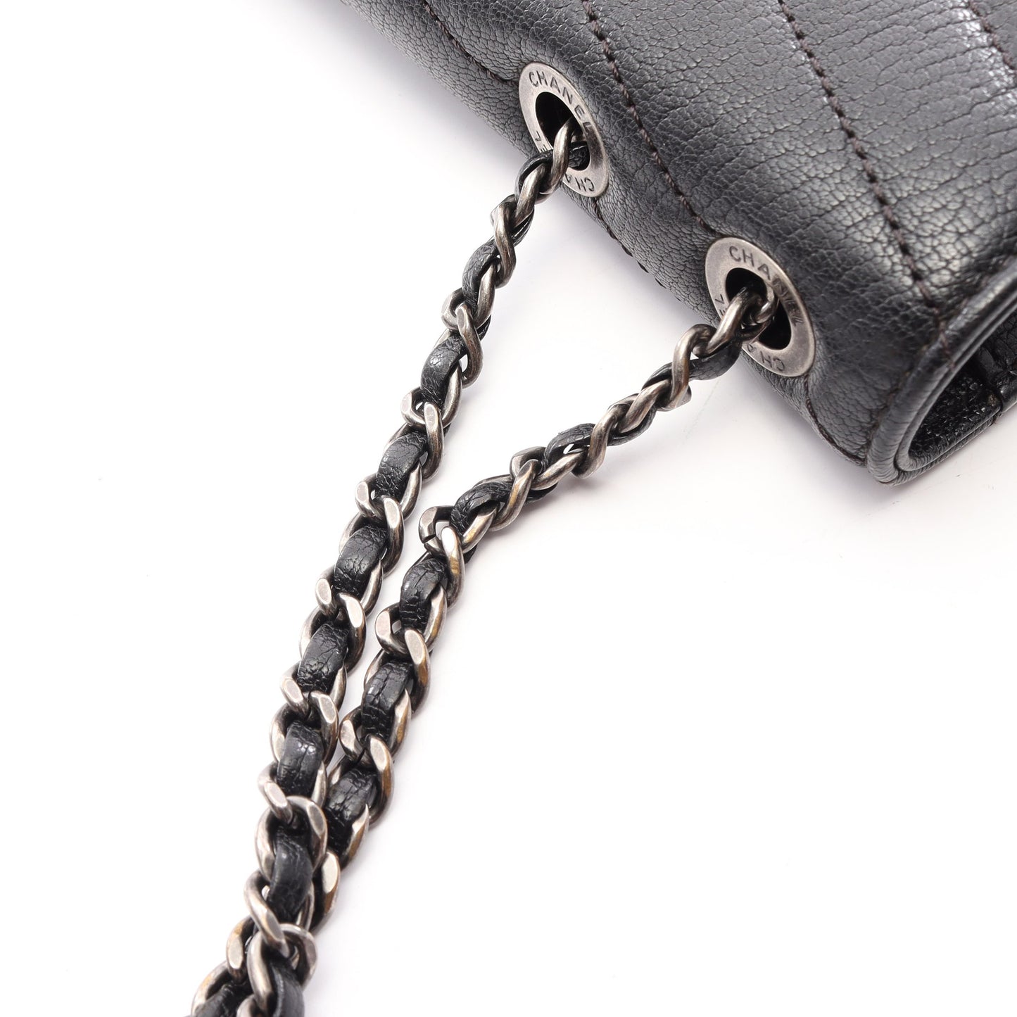2.55 バイアスステッチ Wチェーンショルダーバッグ レザー ネイビー ブラック シルバー金具 シャネル