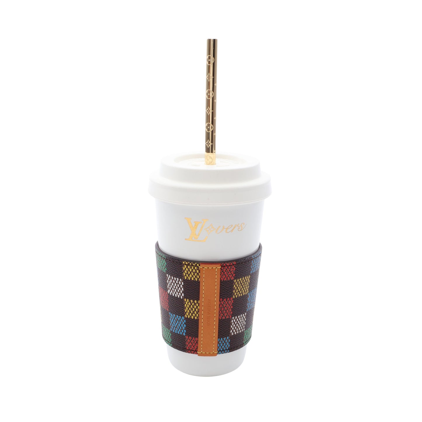 LVカップ & ストロー LV バーズ ダミエ 食器 セラミック シリコン PVC GP ホワイト ゴールド マルチカラー ルイヴィトン