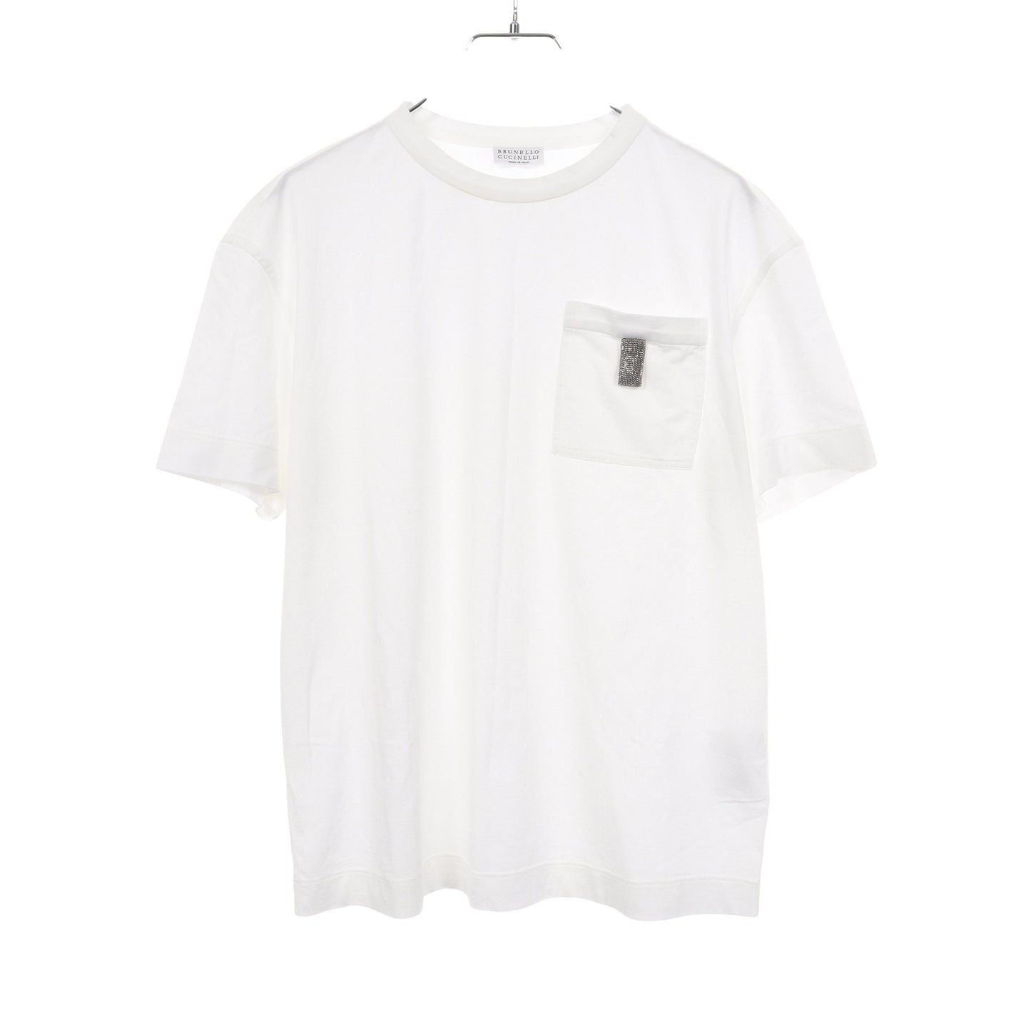 ビーズ ポケット付き 半袖Tシャツ シルク ホワイト ブルネロクチネリ
