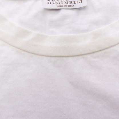 ビーズ ポケット付き 半袖Tシャツ シルク ホワイト ブルネロクチネリ