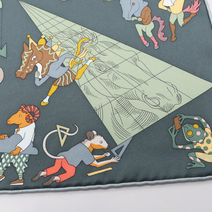 カレ90 ACADEMIA HIPPICA スカーフ シルク ダークグリーン マルチカラー エルメス