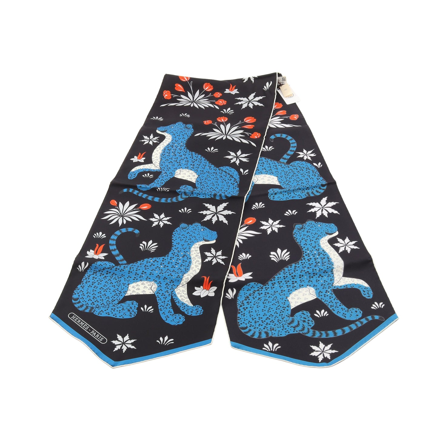 ECHARPE DE SOIE LES LEOPARDS スカーフ シルク ブラック ブルー エルメス