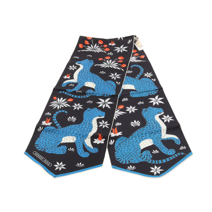 ECHARPE DE SOIE LES LEOPARDS スカーフ シルク ブラック ブルー エルメス