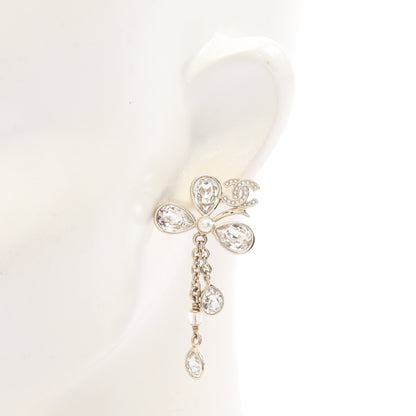 ココマーク フラワー ドロップ ピアス GP ラインストーン フェイクパール ゴールド クリア B26P シャネル アクセサリー CHANEL