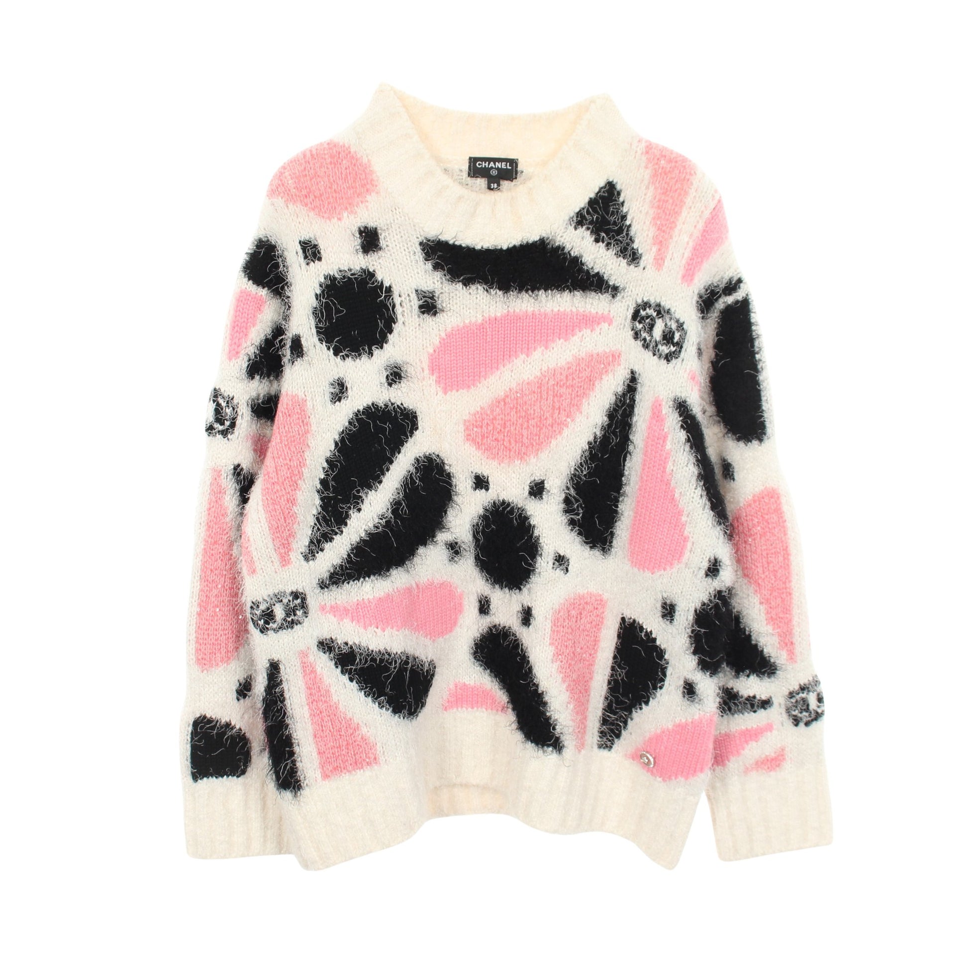 ココマーク 花柄 ニット カシミヤ シルク ホワイト ピンク ブラック シャネル トップス CHANEL