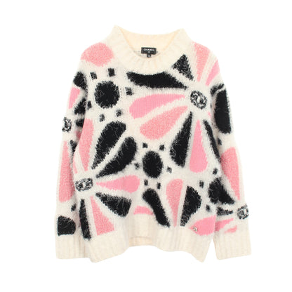 ココマーク 花柄 ニット カシミヤ シルク ホワイト ピンク ブラック シャネル トップス CHANEL