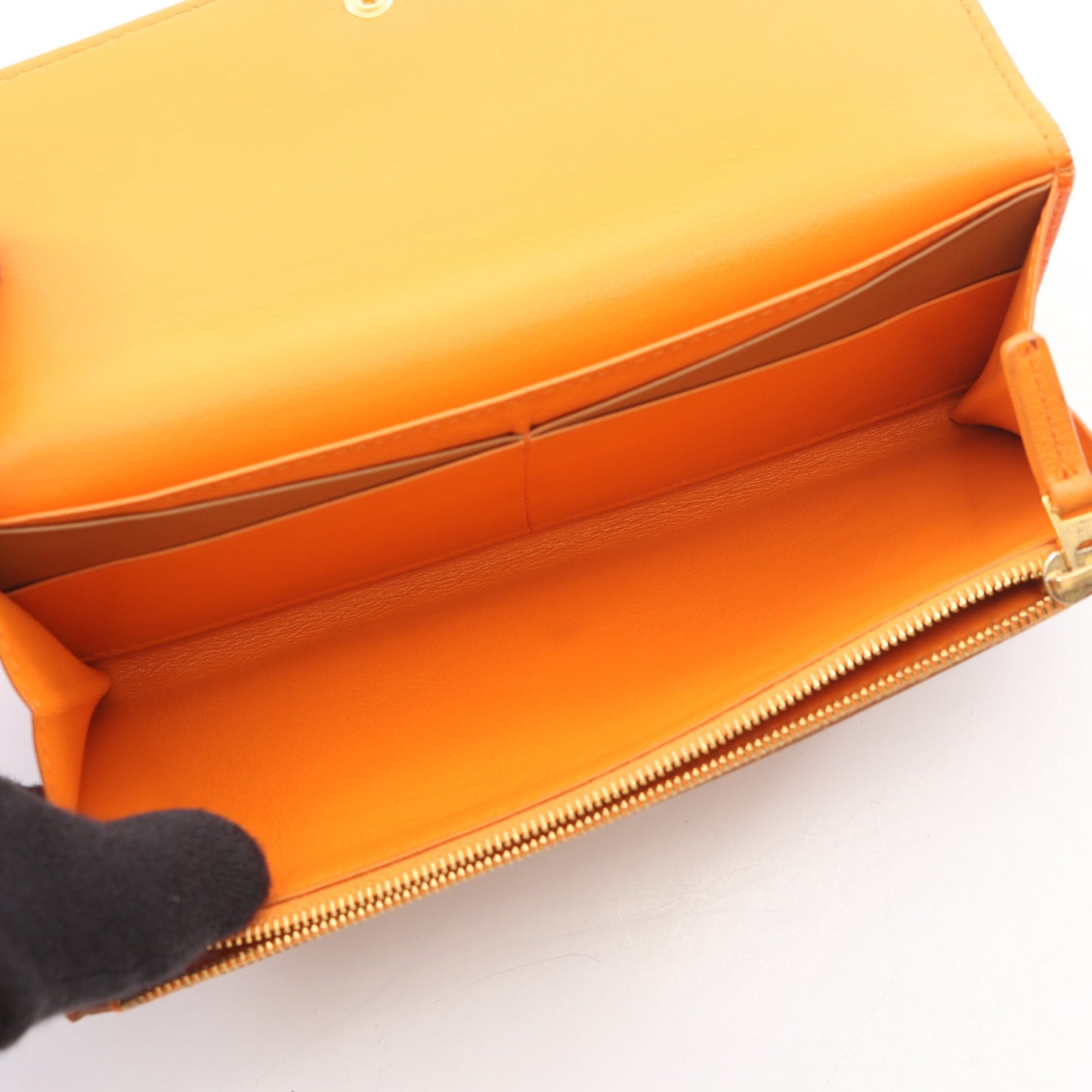 バイカラー 二つ折り長財布 レザー オレンジ ベージュ ボッテガヴェネタ