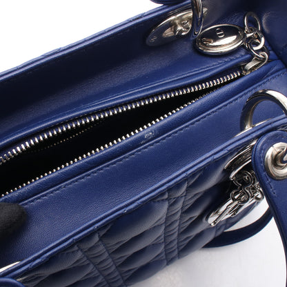 LADY DIOR レディディオール カナージュ 2WAY ハンドバッグ レザー ブルー クリスチャンディオール