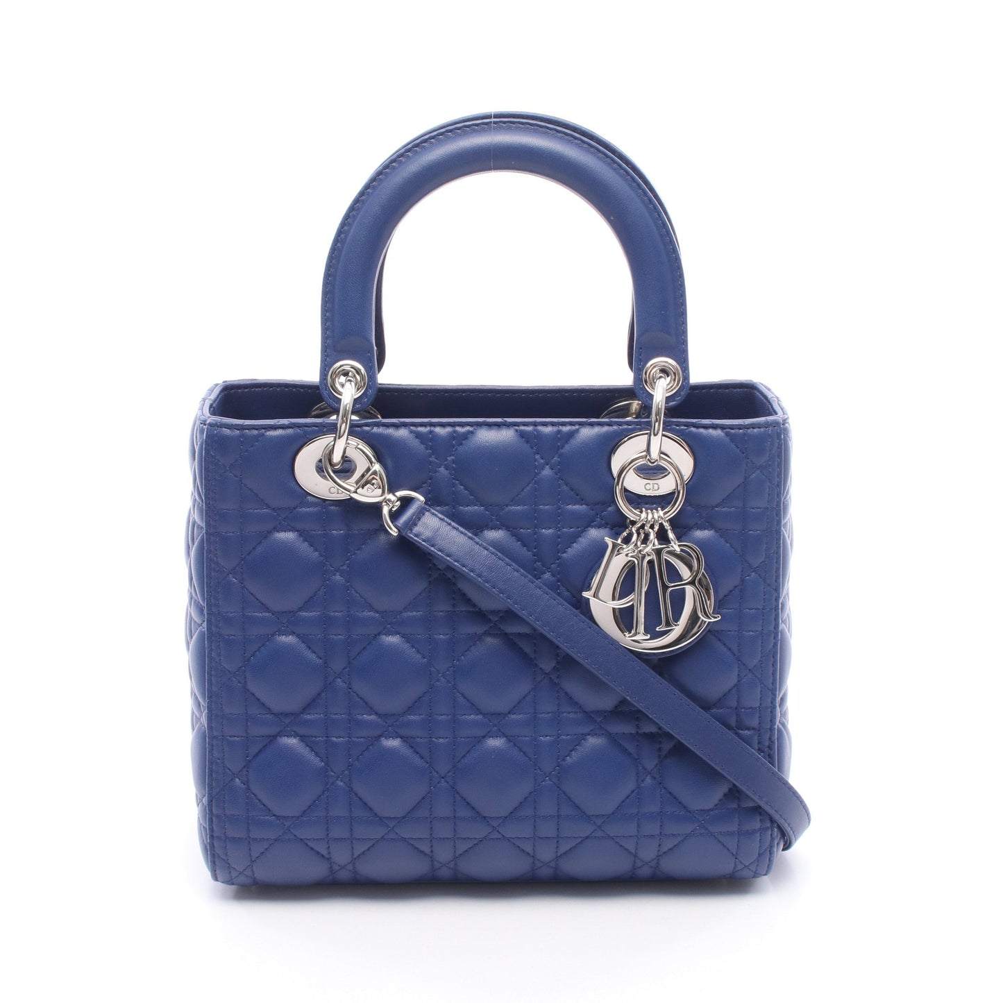 LADY DIOR レディディオール カナージュ 2WAY ハンドバッグ レザー ブルー クリスチャンディオール