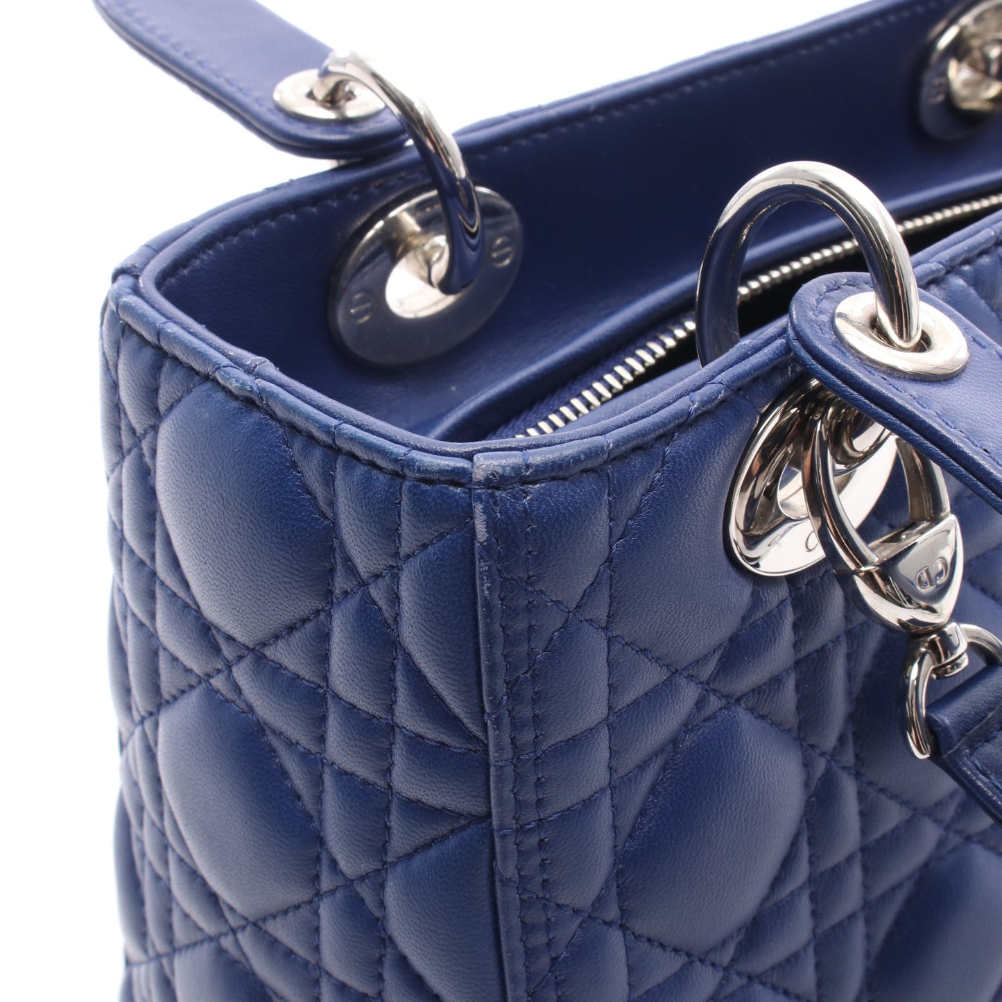 LADY DIOR レディディオール カナージュ 2WAY ハンドバッグ レザー ブルー クリスチャンディオール