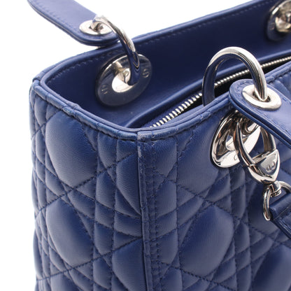 LADY DIOR レディディオール カナージュ 2WAY ハンドバッグ レザー ブルー クリスチャンディオール