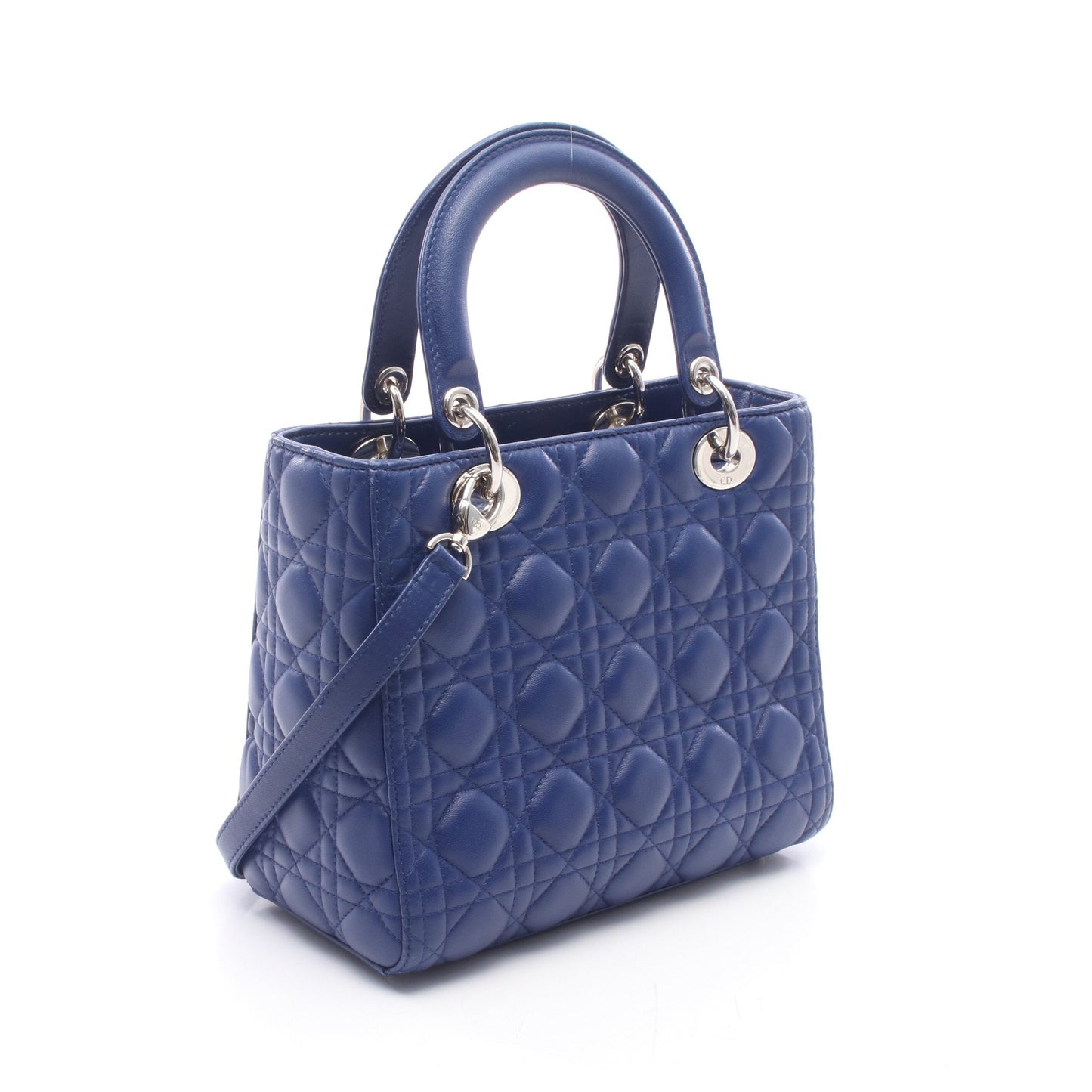LADY DIOR レディディオール カナージュ 2WAY ハンドバッグ レザー ブルー クリスチャンディオール