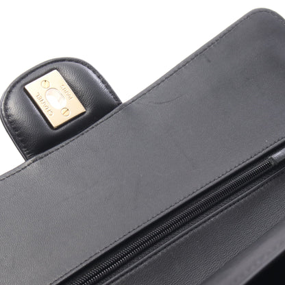 シェブロン Vステッチ Wフラップ Wチェーンショルダーバッグ ラムスキン ブラック ゴールド金具 シャネル