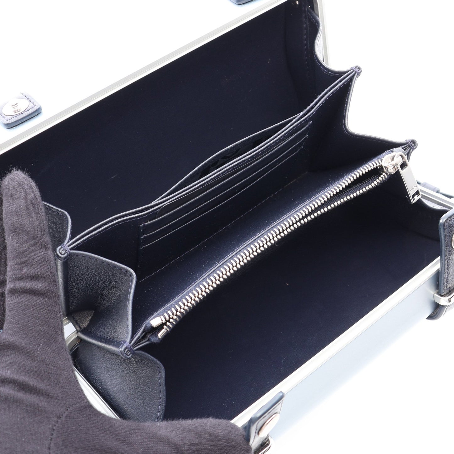 DIOR × RIMOWA パーソナルクラッチ ショルダーバッグ アルミニウム レザー シルバー ネイビー クリスチャンディオール