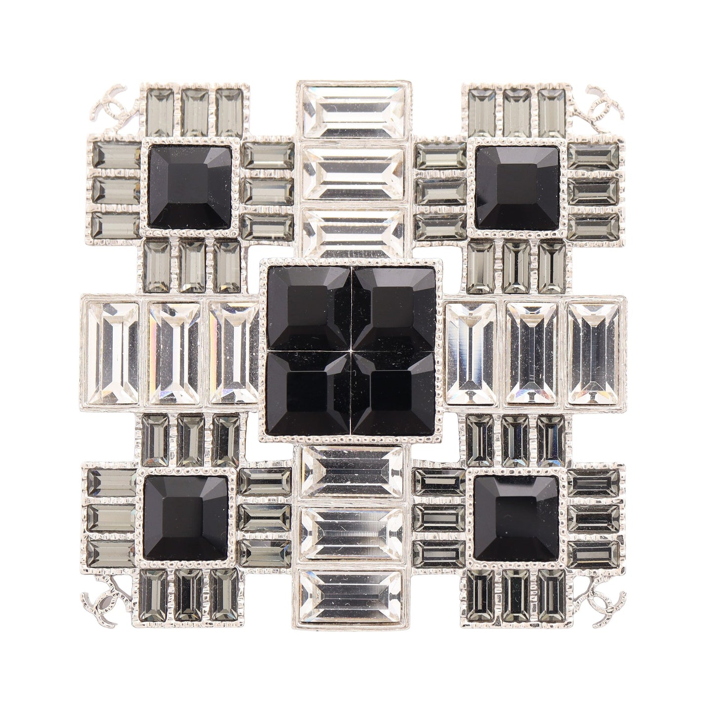ココマーク スクエア ブローチ クリスタル シルバー ブラック クリア G19K シャネル アクセサリー CHANEL