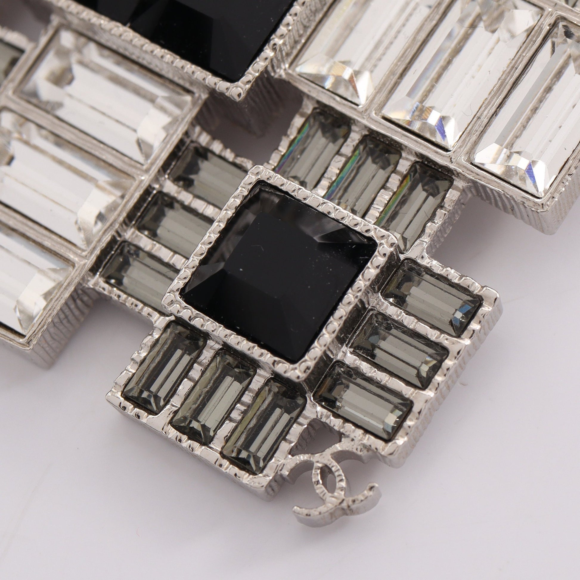 ココマーク スクエア ブローチ クリスタル シルバー ブラック クリア G19K シャネル アクセサリー CHANEL