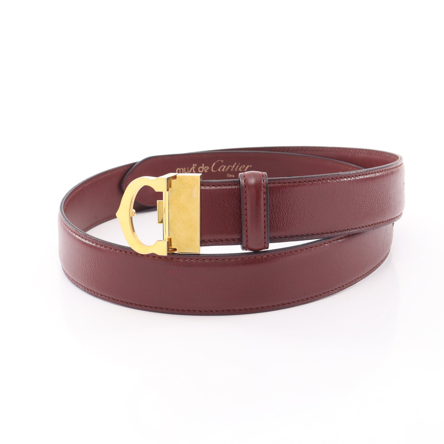 マストライン ゴールド金具 ベルト レザー ボルドー カルティエ 財布・小物 Cartier