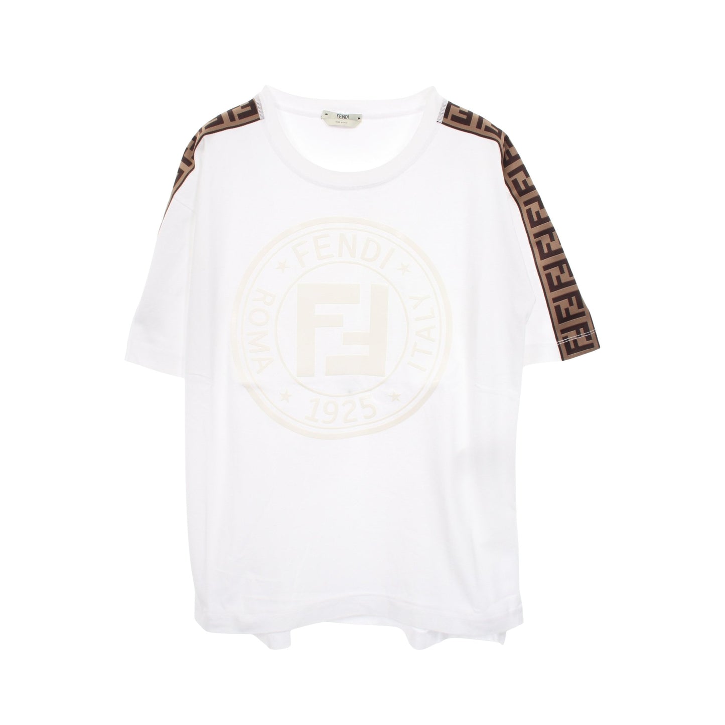 FFロゴテープ オーバーサイズ 半袖Tシャツ コットン ホワイト ベージュ ダークブラウン フェンディ