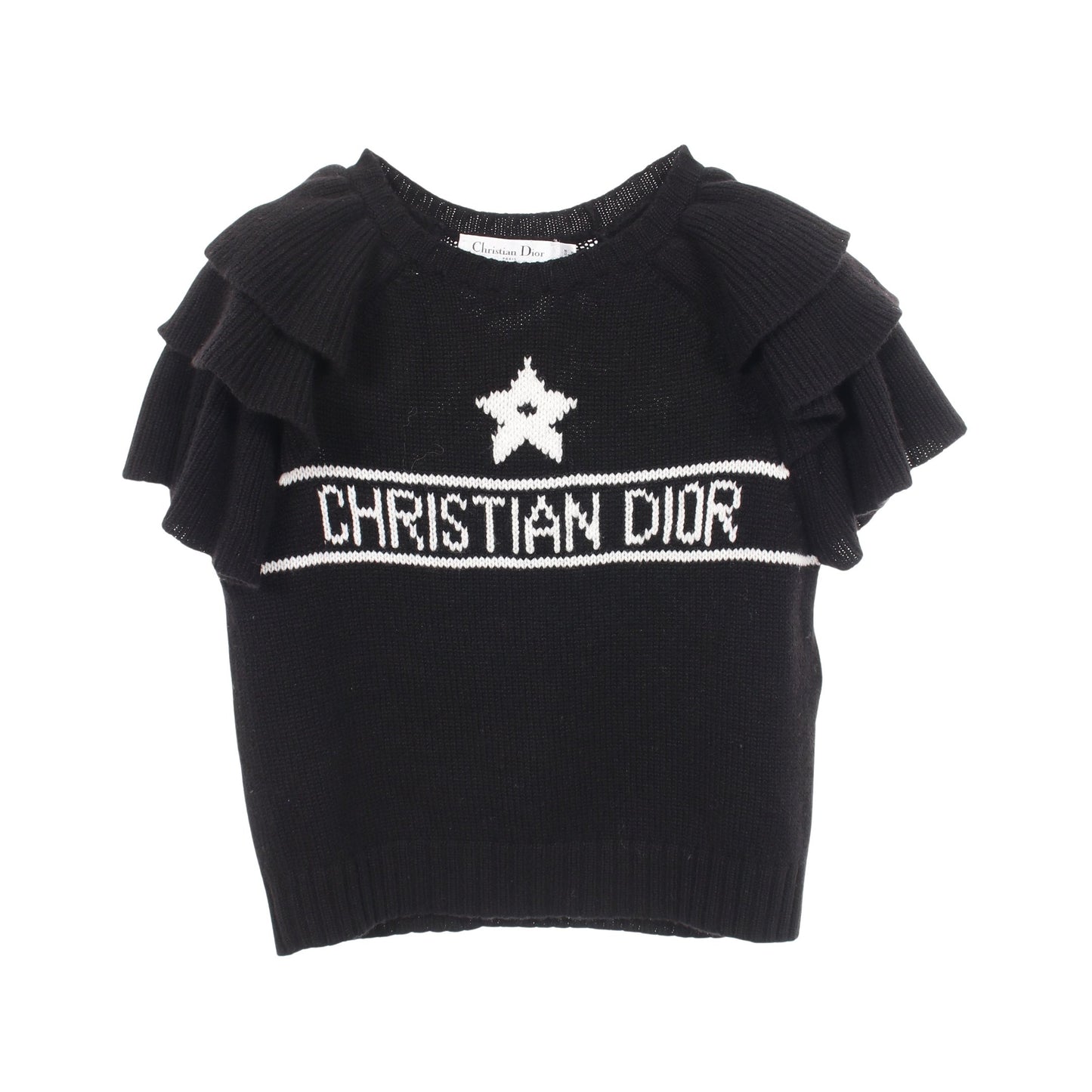 シグネチャー フリル 半袖 ニット カシミヤ ブラック ホワイト クリスチャンディオール トップス Christian Dior