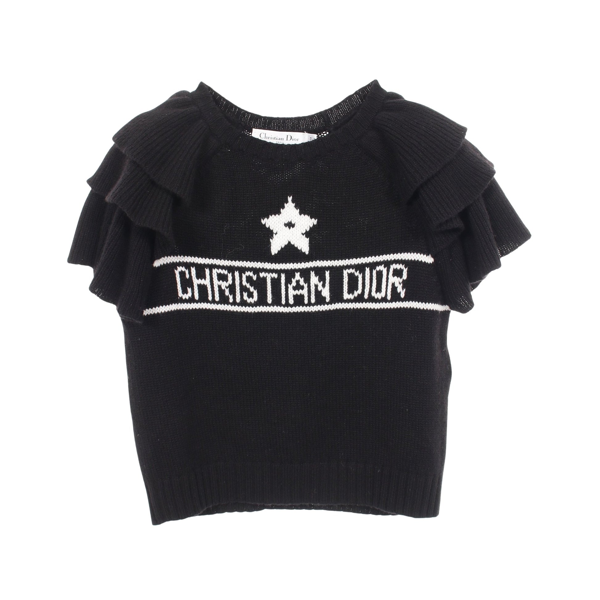シグネチャー フリル 半袖 ニット カシミヤ ブラック ホワイト クリスチャンディオール トップス Christian Dior