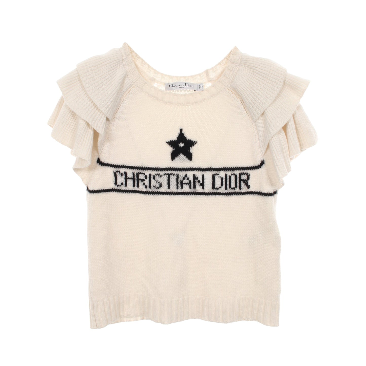 シグネチャー フリル 半袖 ニット カシミヤ オフホワイト ブラック クリスチャンディオール トップス Christian Dior