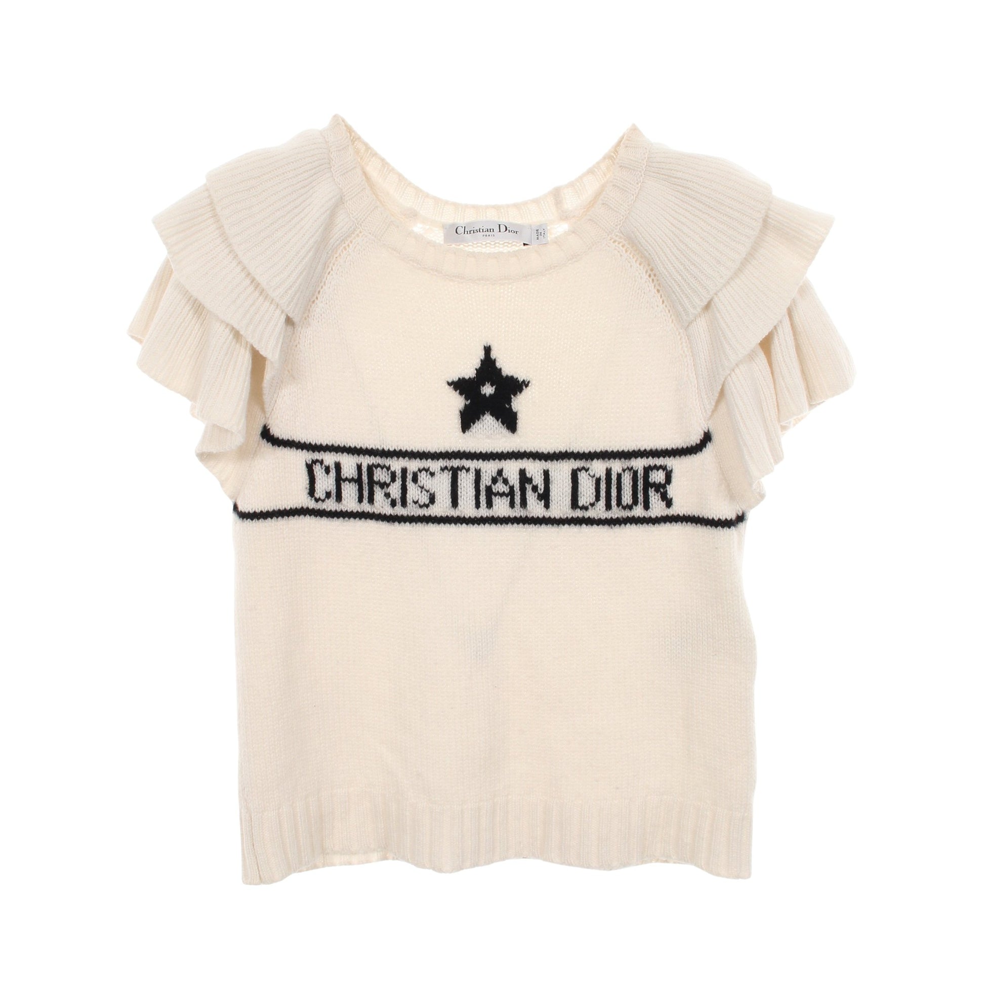 シグネチャー フリル 半袖 ニット カシミヤ オフホワイト ブラック クリスチャンディオール トップス Christian Dior
