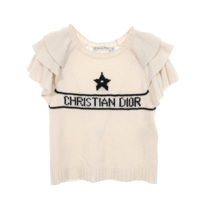シグネチャー フリル 半袖 ニット カシミヤ オフホワイト ブラック クリスチャンディオール トップス Christian Dior