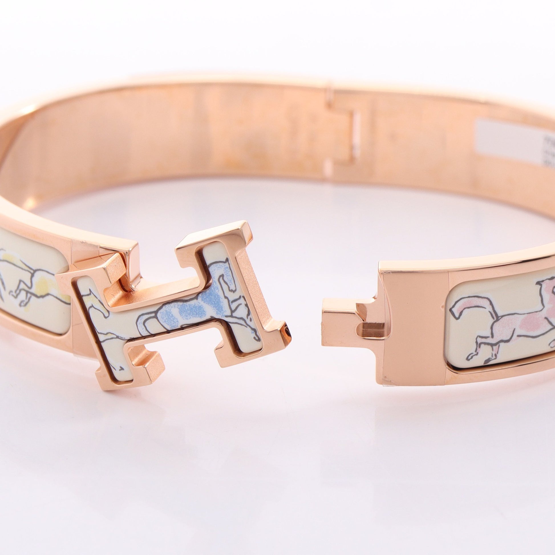 クリッククラックPM 自由な馬 バングル エナメル ピンクゴールド アイボリー マルチカラー エルメス アクセサリー HERMES