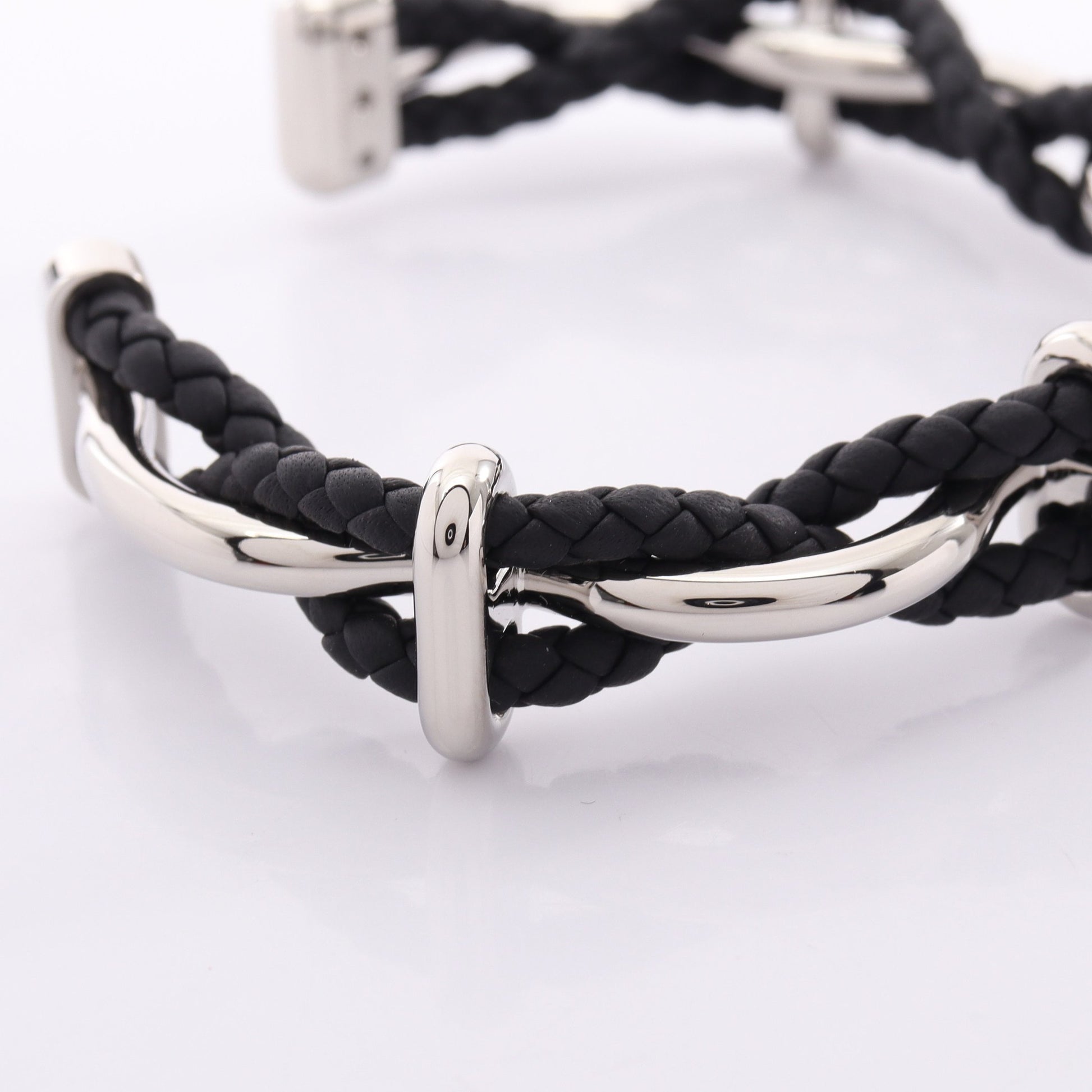 エジェ バングル レザー シルバー ブラック エルメス アクセサリー HERMES