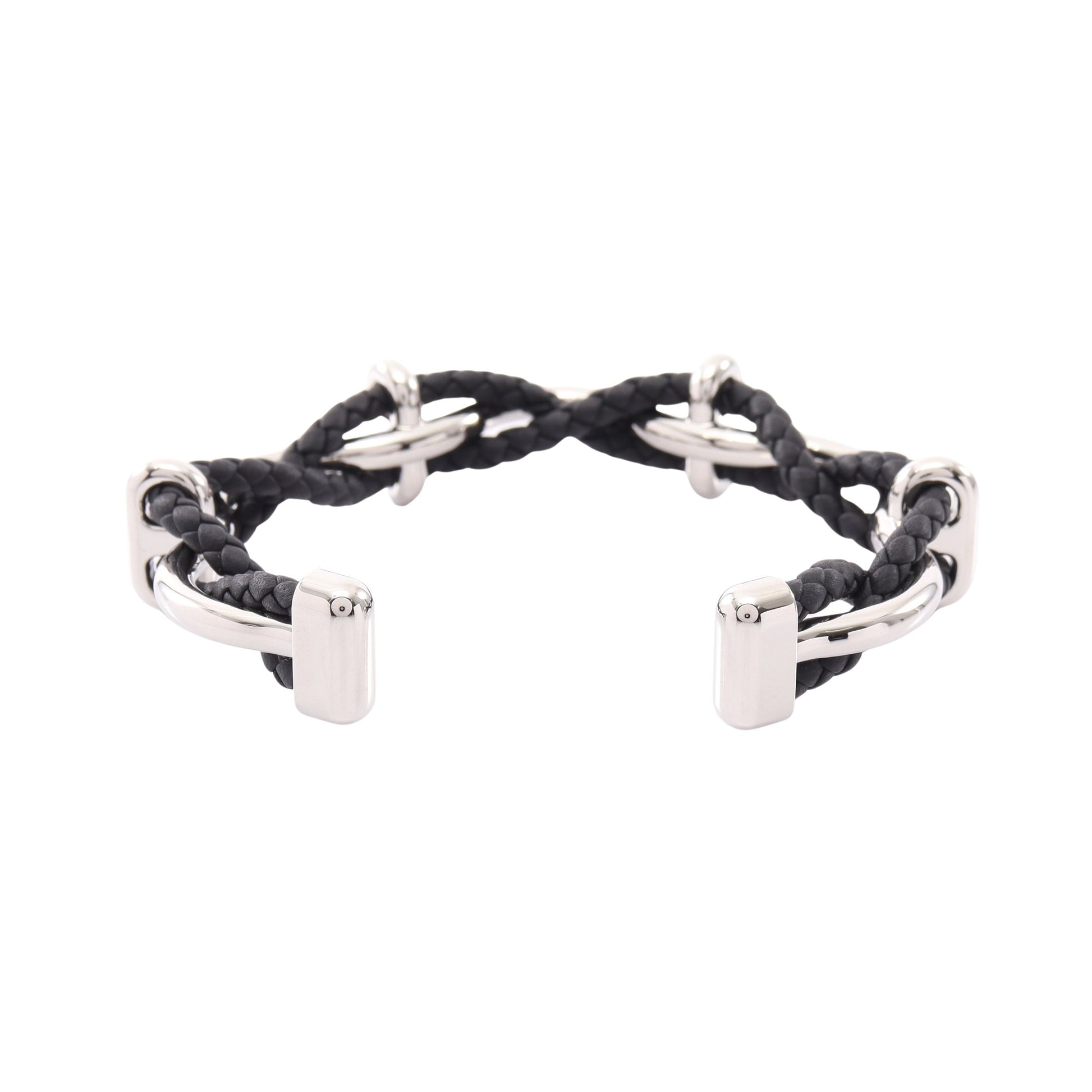 エジェ バングル レザー シルバー ブラック エルメス アクセサリー HERMES