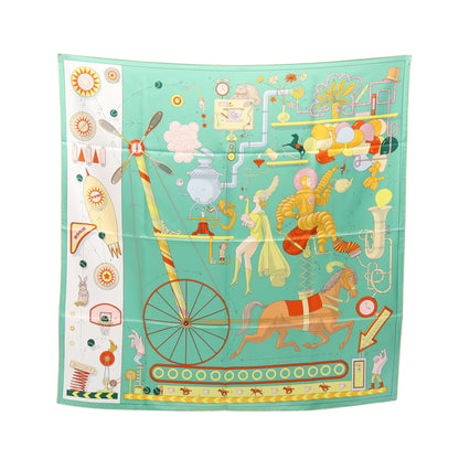 カレ90 Tea for Two スカーフ シルク ライトグリーン マルチカラー エルメス